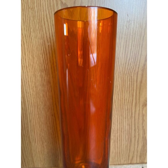 Vtg Orange & Clear Murano Glass Large Vase 1966 Round Heavy Venetian Glass Venez - Picture 4 of 8